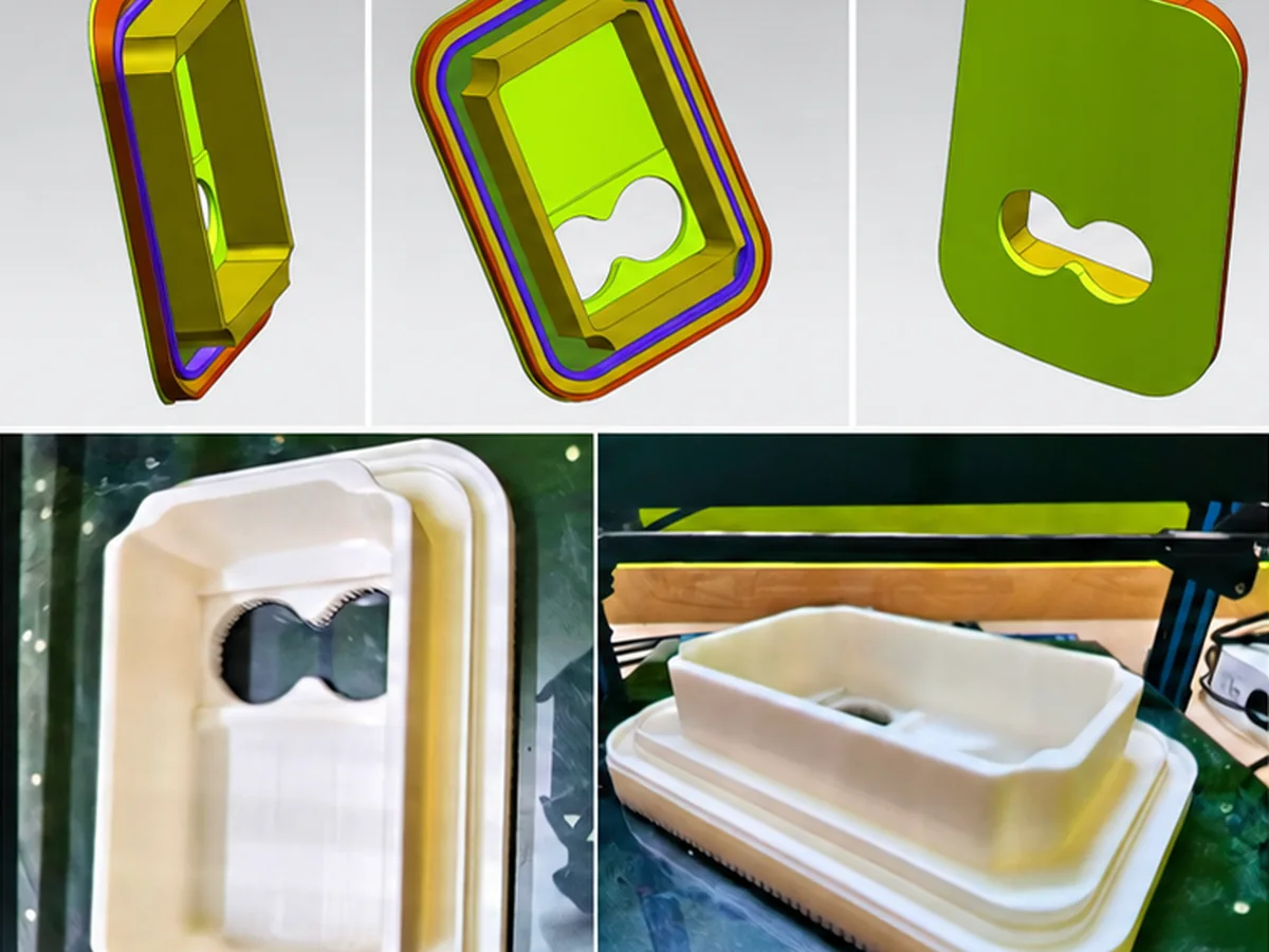 CAD models and 3D-printed patterns for an enclosure